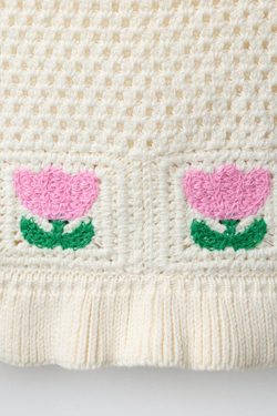 ZARA ТОП ИЗ КРУЖЕВА КРОШЕ С ЦВЕТОЧНЫМ УЗОРОМ, ЭКРЮ