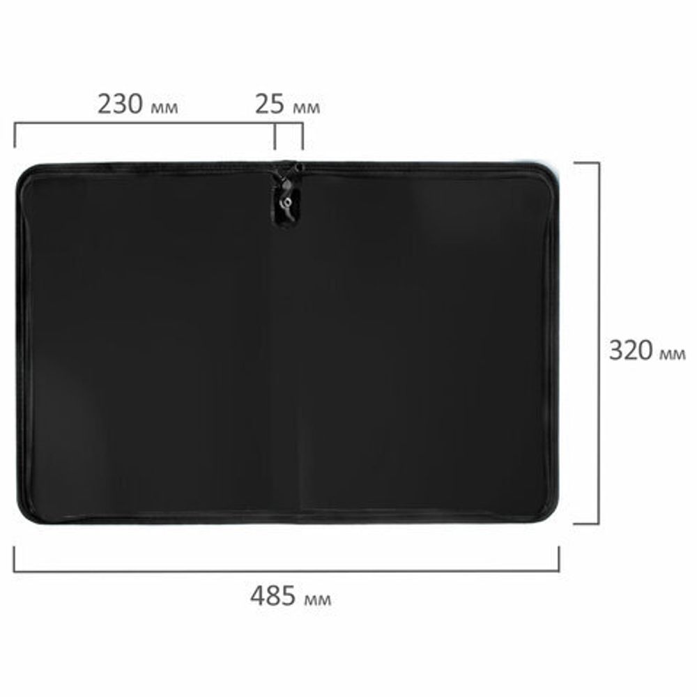 Папка для документов и тетрадей на молнии пластиковая BRAUBERG А4, 320х230 мм, черная, 271714