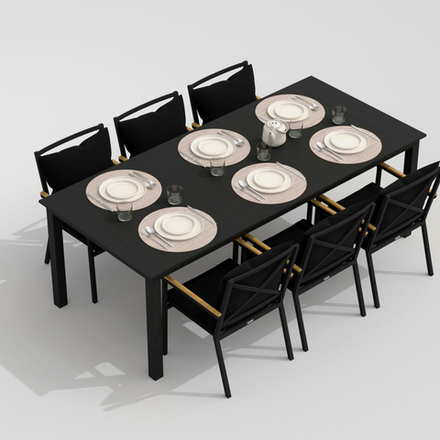 Обеденная группа Ideal Patio  ДОЛЛА ФЕСТА плюс каркас карбон, стол алюминий 220, ткань черная