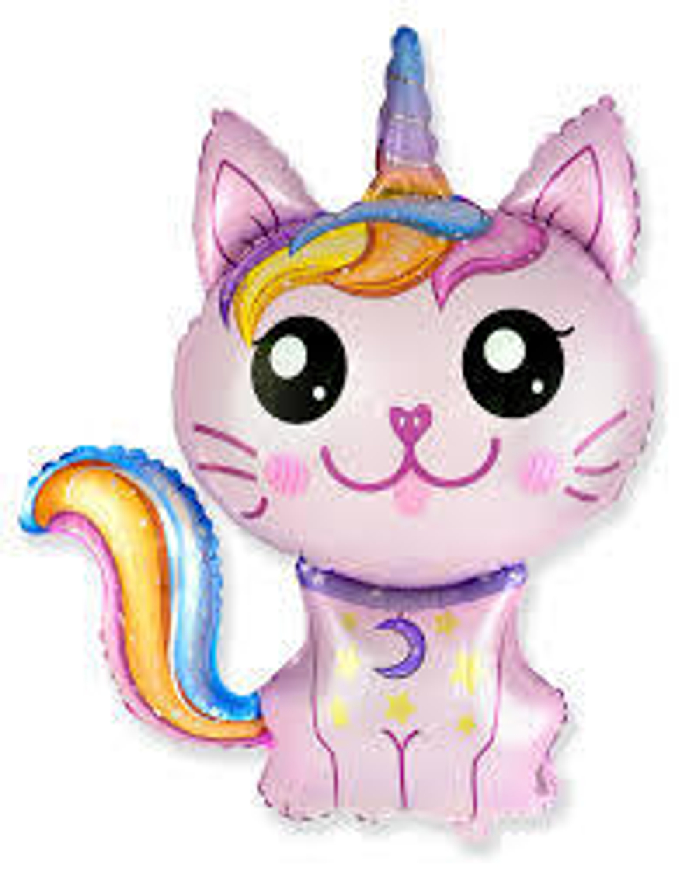 Шар (35''/89 см) Фигура, Котенок Единорог, Синий, 1 шт. Д055