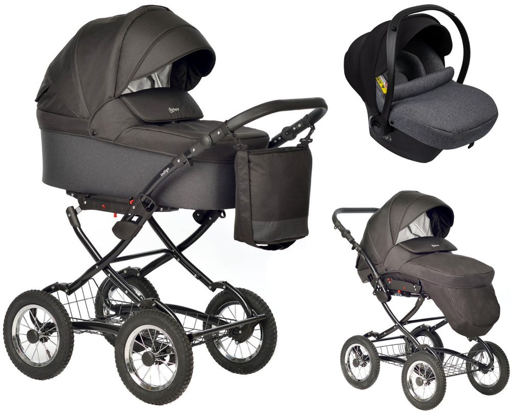 Детская коляска Indigo Barbara 21 Classic 3 в 1 с автокреслом Avionaut Cosmo Grey Ba06 черный