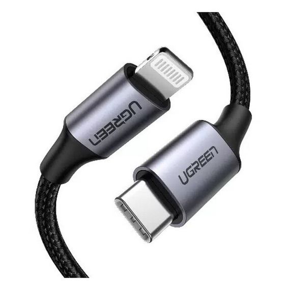 Кабель Ugreen US304 USB-C - Lightning M/M Shell Braided 1м черный (60759)