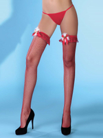Чулки Pearl с кружевными оборками, пухом и бантиками (Размер: S-M-L) (Цвет: красный)