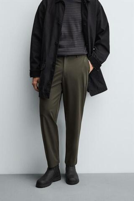 ZARA БРЮКИ ИЗ РЕЛЬЕФНОЙ ТКАНИ КОМФОРТНОГО КРОЯ, ХАКИ