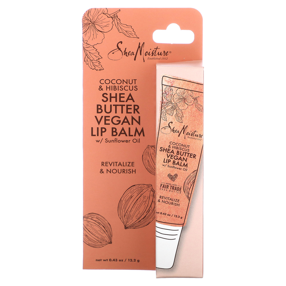 SheaMoisture, Веганский бальзам для губ с маслом ши, подсолнечным маслом, кокосом и гибискусом, 12,2 г (0,43 унции)