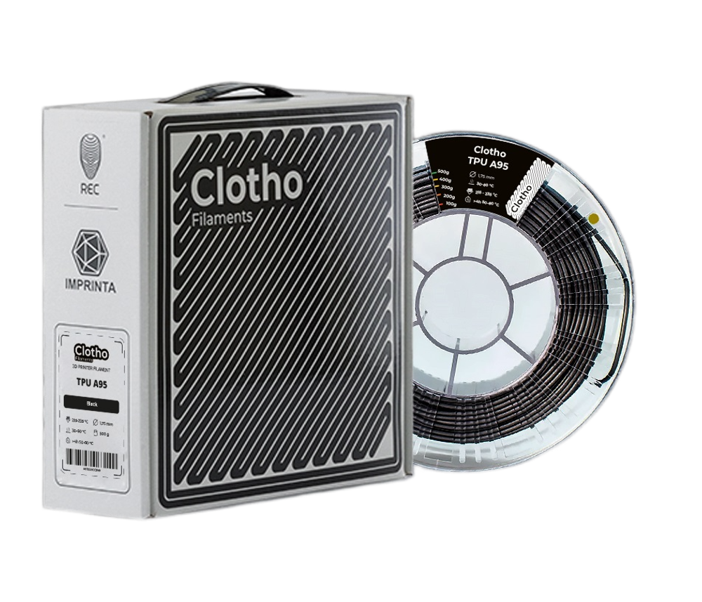 Пластик для 3D-принтера, Clotho Filaments, Clotho TPU A95, черный, 1.75 мм 500 г