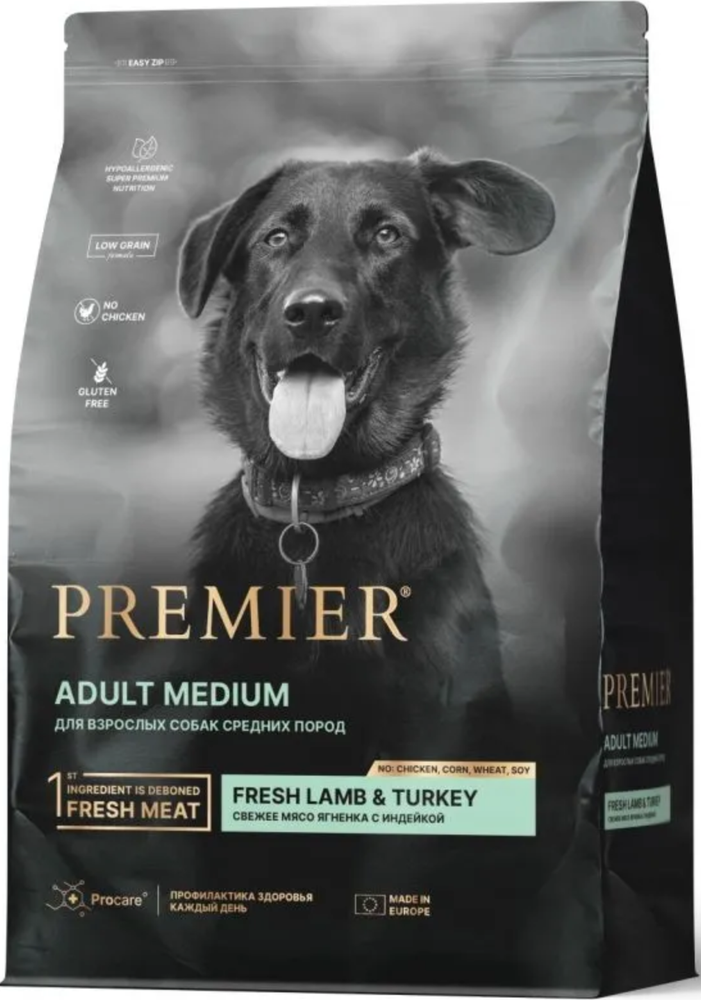 Premier DOG MEDIUM свежее мясо Ягненка с Индейкой 10кг.