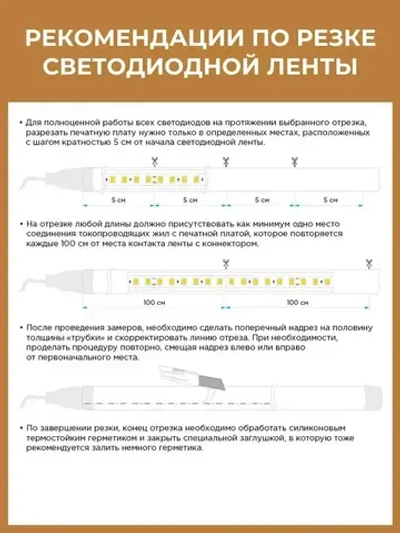 Комплект светодиодной термостойкой ленты для бани и сауны 5 м, влагозащищённая, с набором креплений. 24В, 9,6Вт/м, 3000К, IP68 и Блок Питания 60Вт