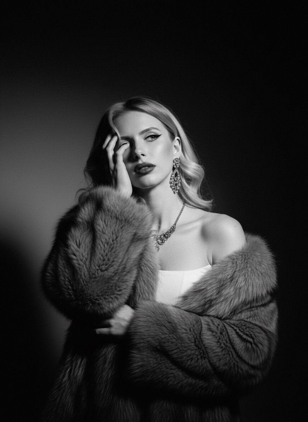 В дорогой шубе из натурального меха