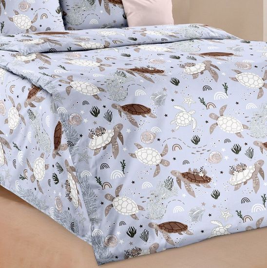 Полуторный комплект детского постельного белья Морские обитатели перкаль