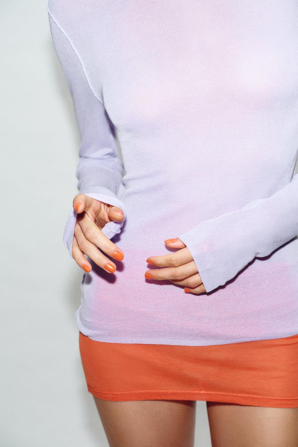 ZARA ПОЛУПРОЗРАЧНЫЙ ТРИКОТАЖНЫЙ ТОП, СИРЕНЕВЫЙ