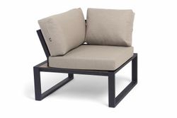 "Тулон" угловой модуль, каркас алюминий, HPL "дуб", черный муар, ткань бежевая 15052