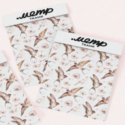 Ткань кулирная гладь ласточки с нежными цветами