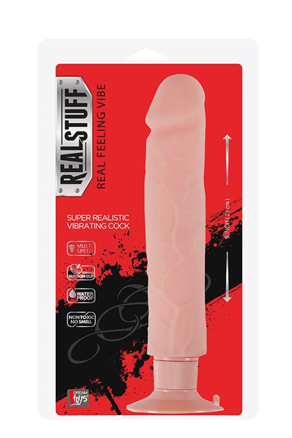 Большой телесный вибратор на присоске REALSTUFF 9INCH VIBRATOR - 23 см. (Цвет: телесный)