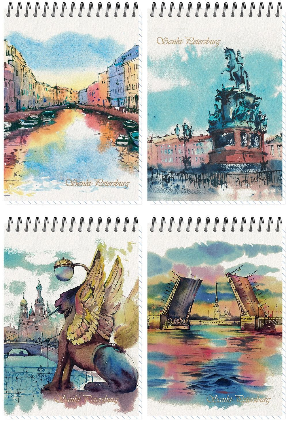 Блокнот А6 60л гребень "Акварельный Питер" нелин.