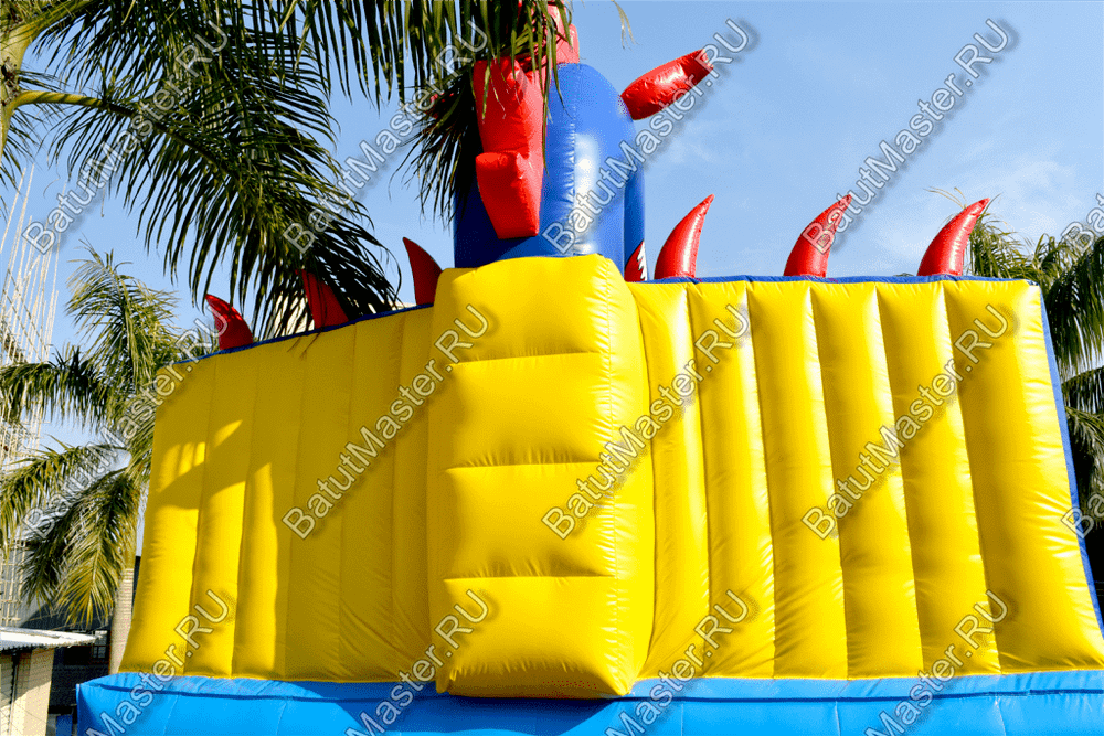 Коммерческий надувной батут-горка "Дракон" 10*5*8 м,без шипов сине-белый