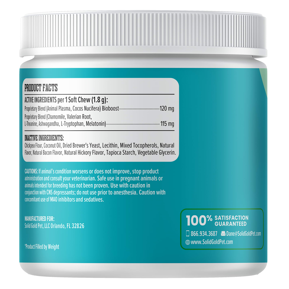 Solid Gold, Keep Calm & Wag On ™, успокаивающая добавка для собак, с копченым беконом, 120 жевательных таблеток, 216 г (7,6 унции)