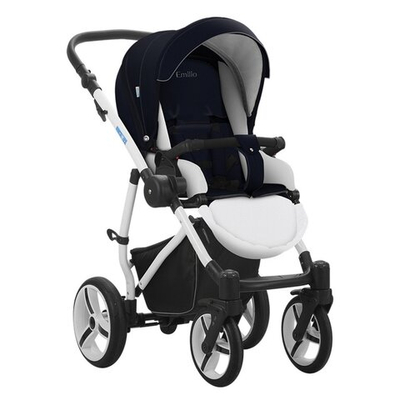 Коляска 2в1 Aroteam Emilio 18/Синий-Белая кожа
