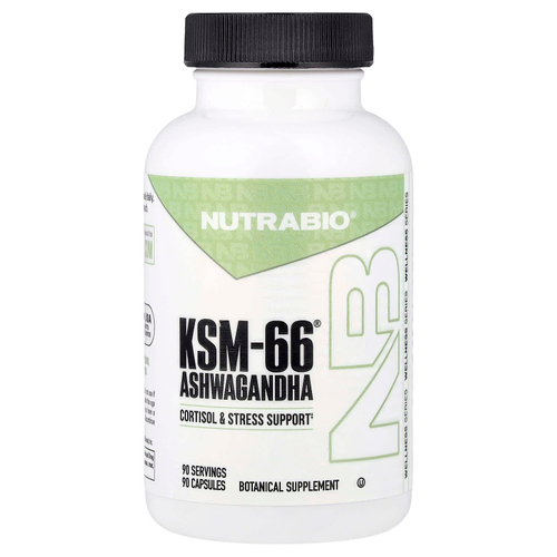 NutraBio, Ашваганда KSM-66, 600 мг, 90 растительных капсул