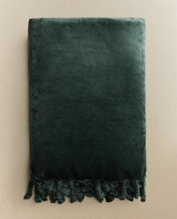 Zara Home - Флисовый плед с бахромой, зеленый, 140x190 см