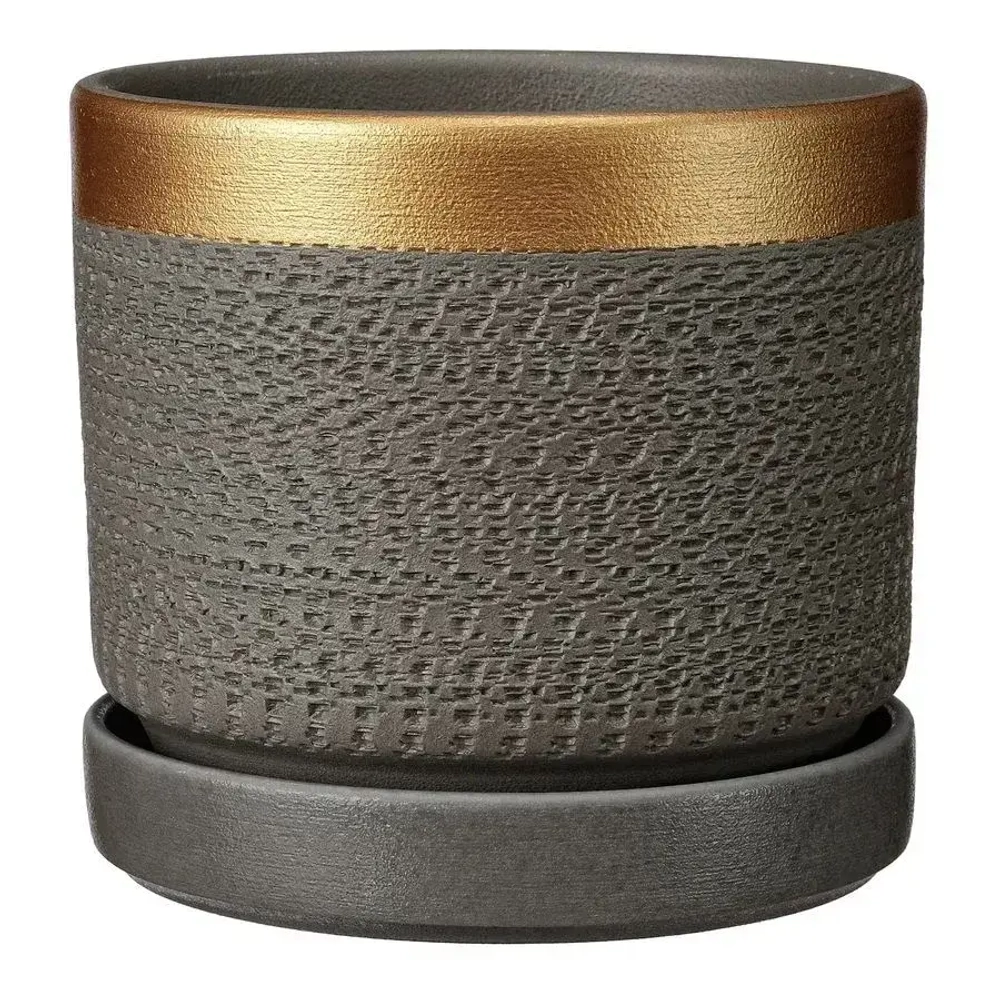 Горшок керамический Брюссель серый золото цилиндр №2