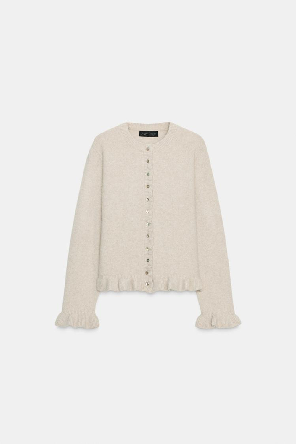 ZARA КАРДИГАН С ВОЛАНАМИ, ПЕСОЧНЫЙ
