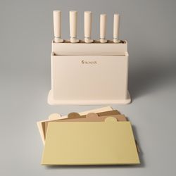 НАБОР AGNESS ИЗ 10ПР: 5 НОЖЕЙ, 4 ДОСКИ И ПОДСТАВКА, ЦВЕТ: БЕЖЕВЫЙ