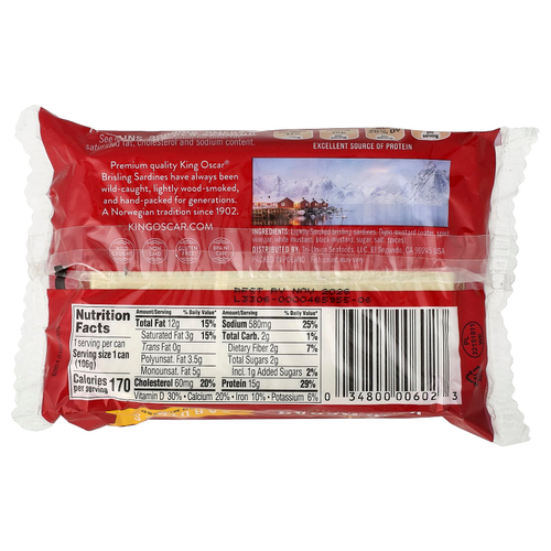 King Oscar, Сардины дикого улова с дижонской горчицой, в один слой, 106 г (3,75 унции)