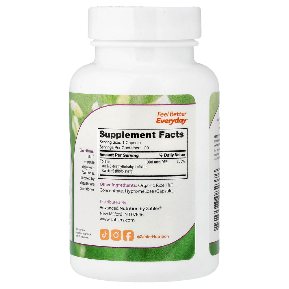 Zahler, метилфолат, 120 капсул (1000 мкг DFE в 1 капсуле)