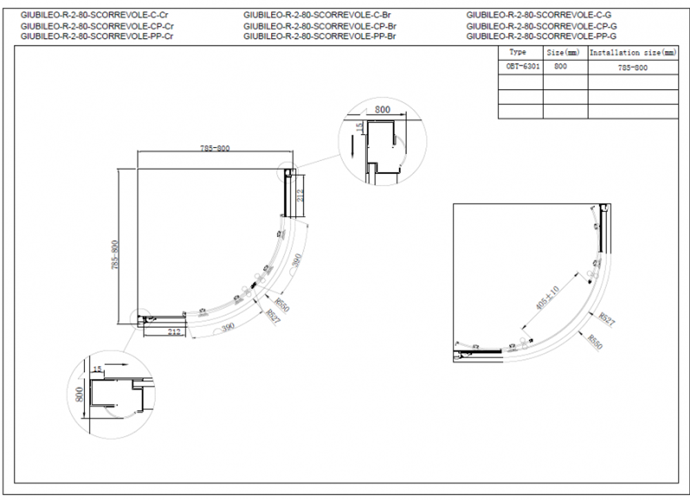 Душевой уголок Cezares GIUBILEO-R-2-80-SCORREVOLE-C-G