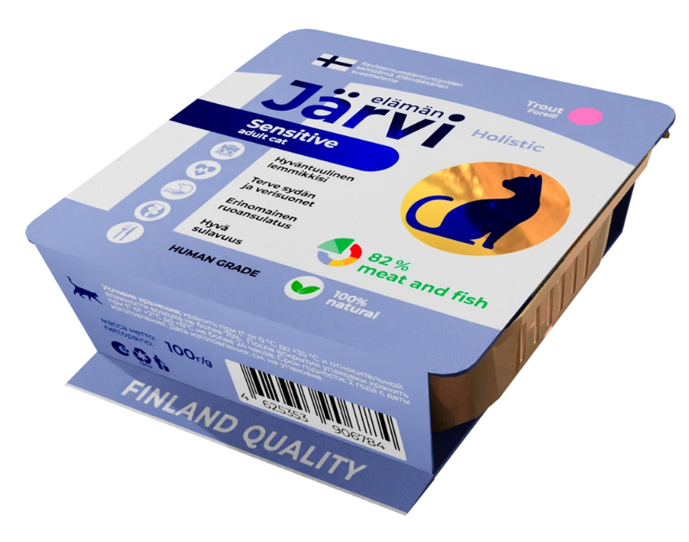 Jarvi мясной паштет с форелью для кошек с чувствительным пищеварением, 100г.