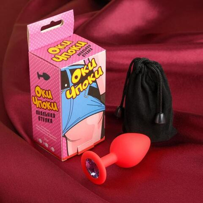 Красная анальная пробка с прозрачным кристаллом - 8 см. (Цвет: красный)