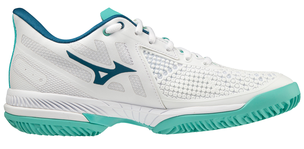 Женские Кроссовки теннисные Mizuno Wave Exceed Tour 5 CC - white/turquoise/moroccanblue