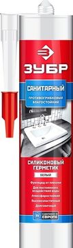 ЗУБР 280 мл, белый, санитарный силиконовый герметик (41235-0)