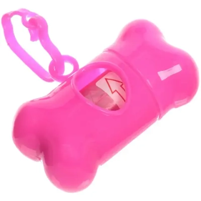 Контейнер с пакетами для уборки за собакой с карабином,15 шт пакетов, розовый цвет Ultramarine