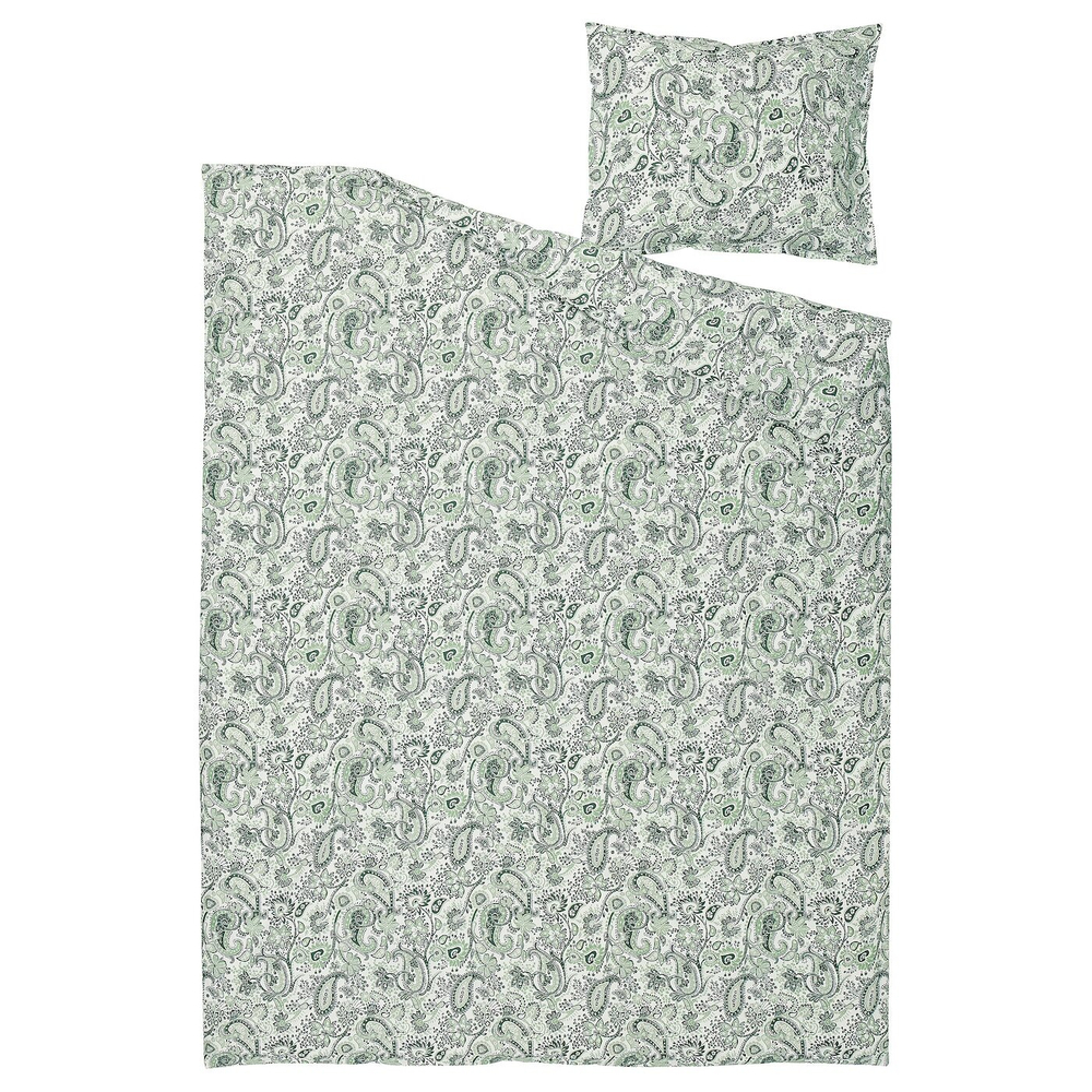 RODGERSIA Пододеяльник и наволочка, зеленый/белый, 150x200/50x60 см
