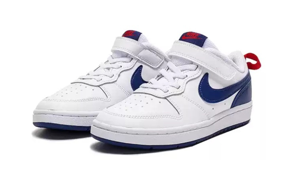 Middle-aged children's Nike Court Borough Low 2 comfortable and versatile non-slip wear-resistant lightweight low-top sneakers white, blue and red