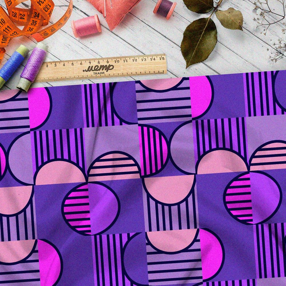 Ткань блэкаут фиолетовые узоры из 50-х