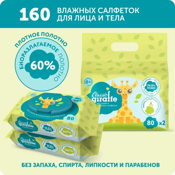 Влажные салфетки LOVULAR 2 упак. 80 шт.