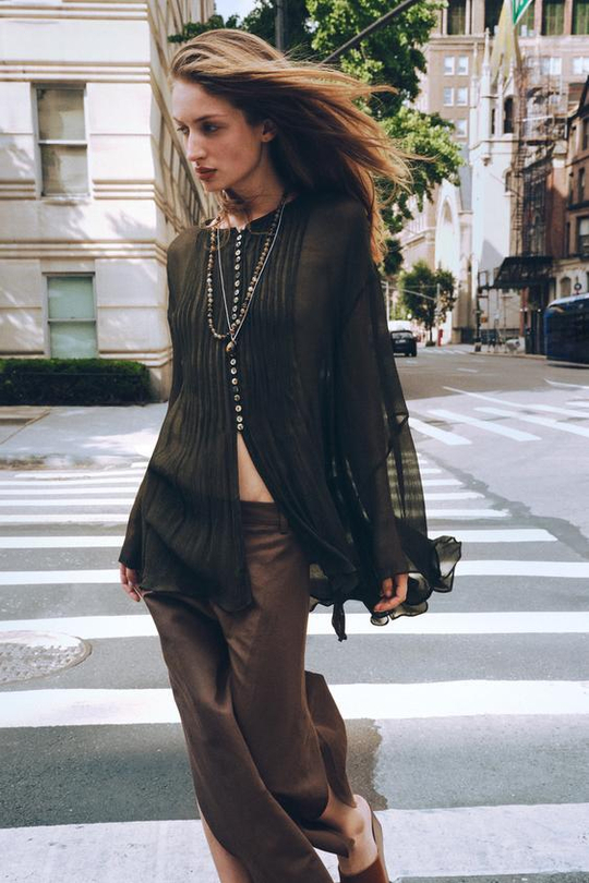 ZARA ШИРОКИЕ БРЮКИ С РАЗРЕЗАМИ — ZW COLLECTION, КОРИЧНЕВЫЙ