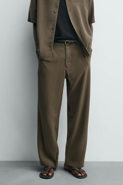 ZARA СТРУЯЩИЕСЯ БРЮКИ RELAXED FIT, СЕРО-КОРИЧНЕВЫЙ