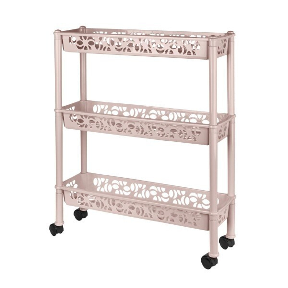 Этажерка Keeplex Light на колесиках трехсекционная прямоугольная длинная 58х18х69см бежевый топаз