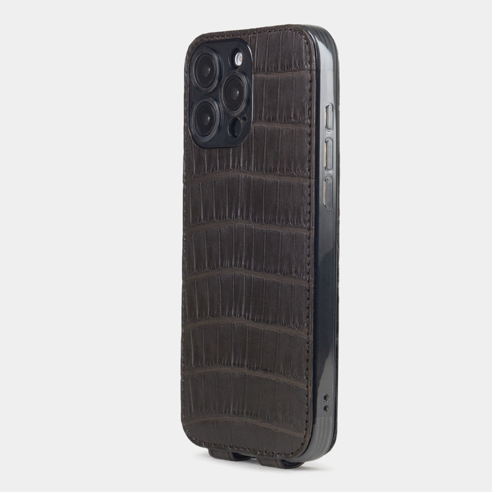 Чехол iPhone 16 Pro Max натуральная кожа аллигатора, коричневого цвета