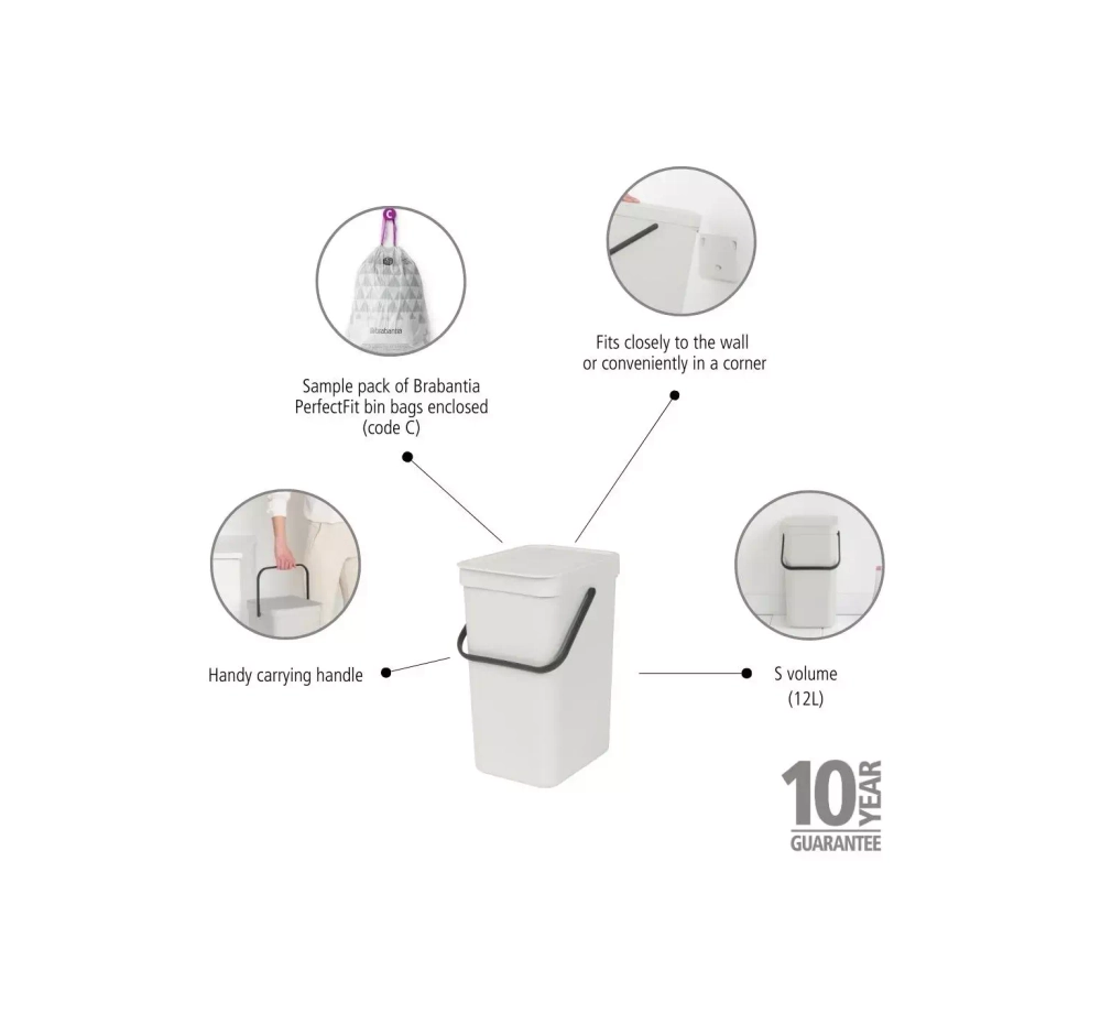Brabantia - Контейнер для мусора Sort &amp; Go 12л Светло-серый / артикул   213281  / GTIN 8710755213281