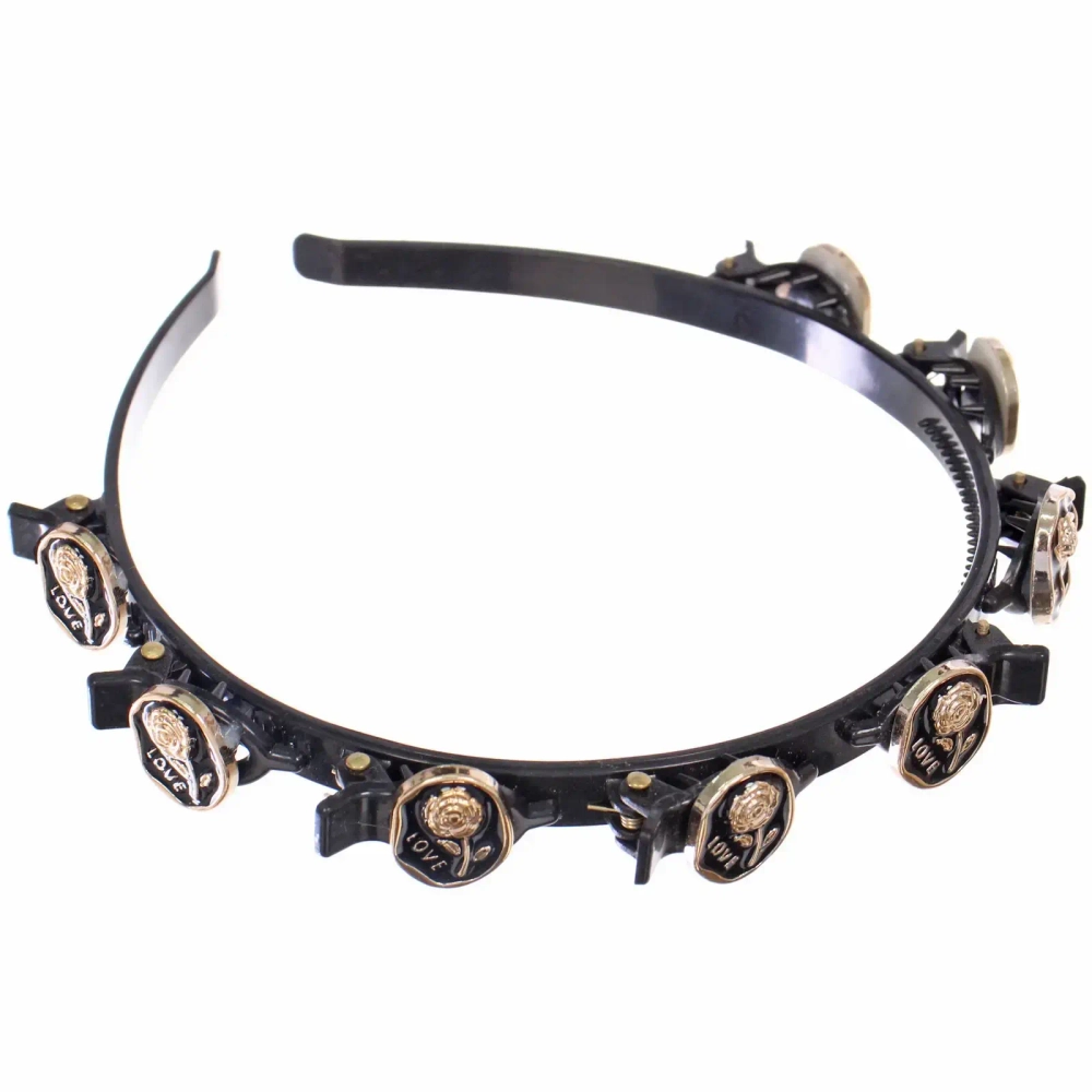 Ободок для волос «ФАНТЭН», розочки, цвет чёрный, 1.5см (Стикер на вложение 12шт)