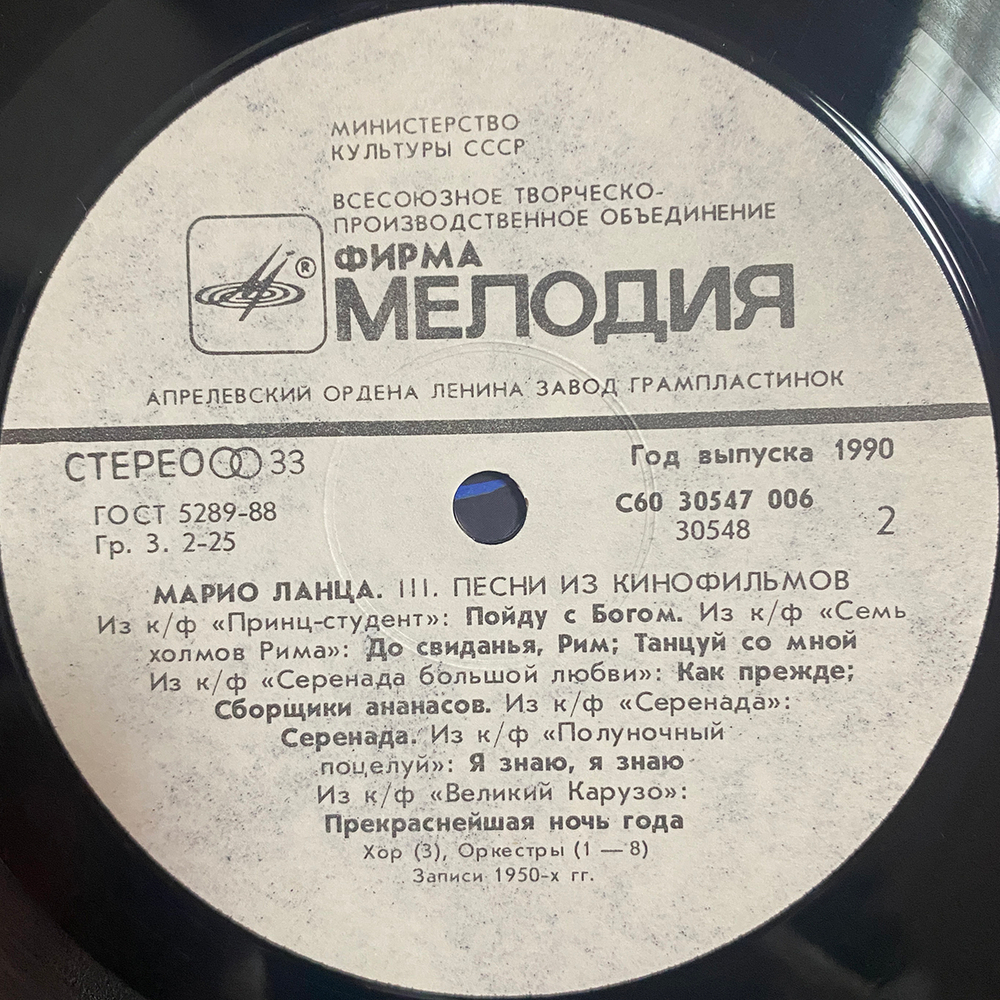 Марио Ланца / Прекраснейшая Ночь Года — Песни из Кинофильмов (LP)