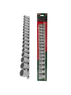 Набор головок 16пр.1/2''(12гр.)(10-19,21,22,24,27,30,32мм) на планке RockForce##Rock FORCE RF-4161-9