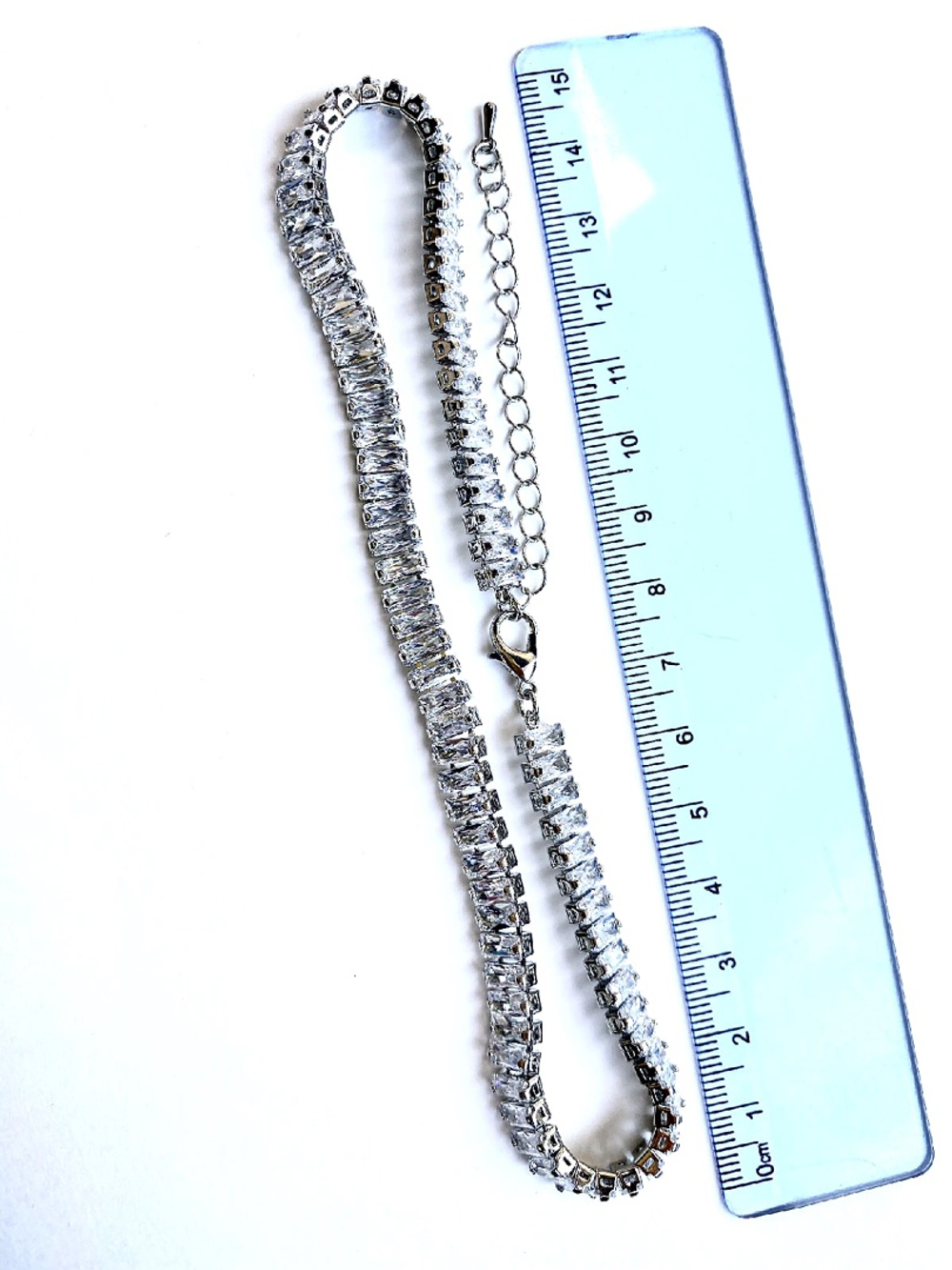 2008-р Колье-чокер с прозрачными стразами, 38см, родий