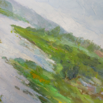 Картина авторская маслом на бумаге в паспарту 30х40 см на стену для интерьера "Вид на Волгу с отвесного берега г.Старицы"