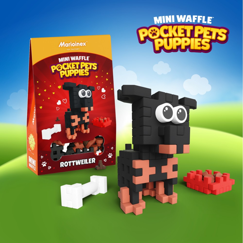 Marioinex - Мини-конструктор Waffle POCKET PETS PUPPIES Ротвейлер 50 элементов 907900